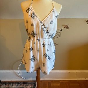 White and navy romper